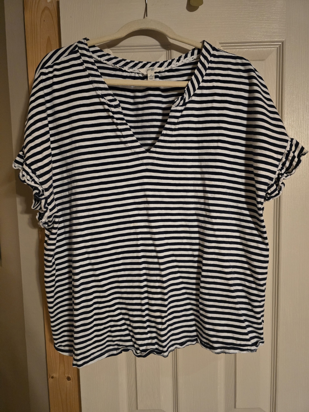 Striped V-Neck Women’s Top - Navy and White
